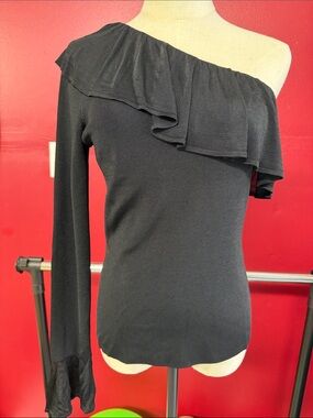 One-Shoulder Black Ruffle Knit Top NEW!